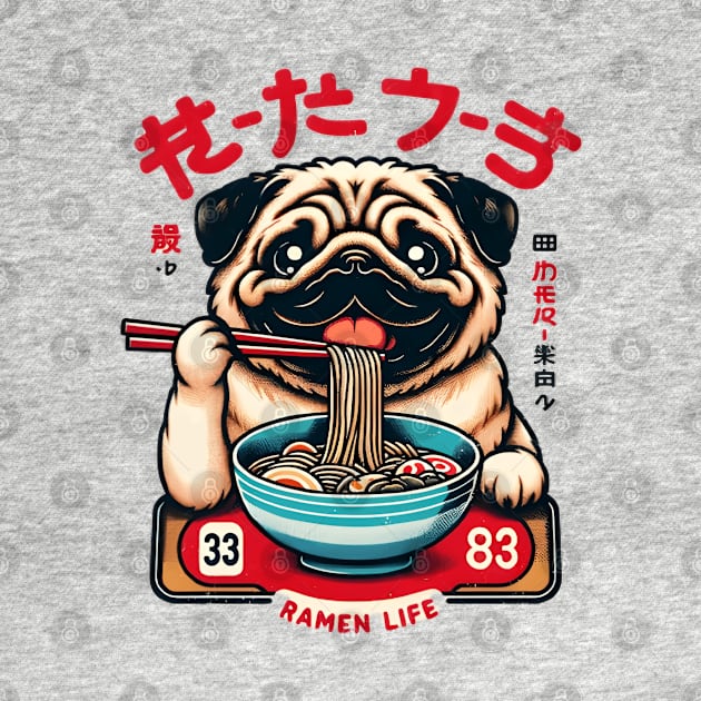 Cute Pug Eating Ramen by VisionDesigner